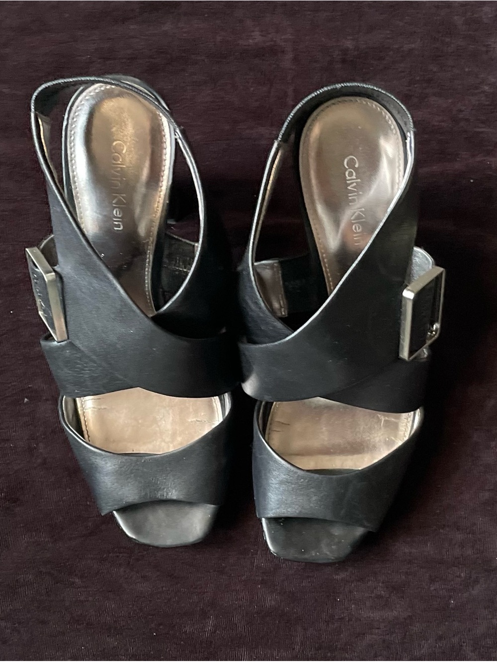 Calvin Klein Black Leather Slingback Sandals with Buckle